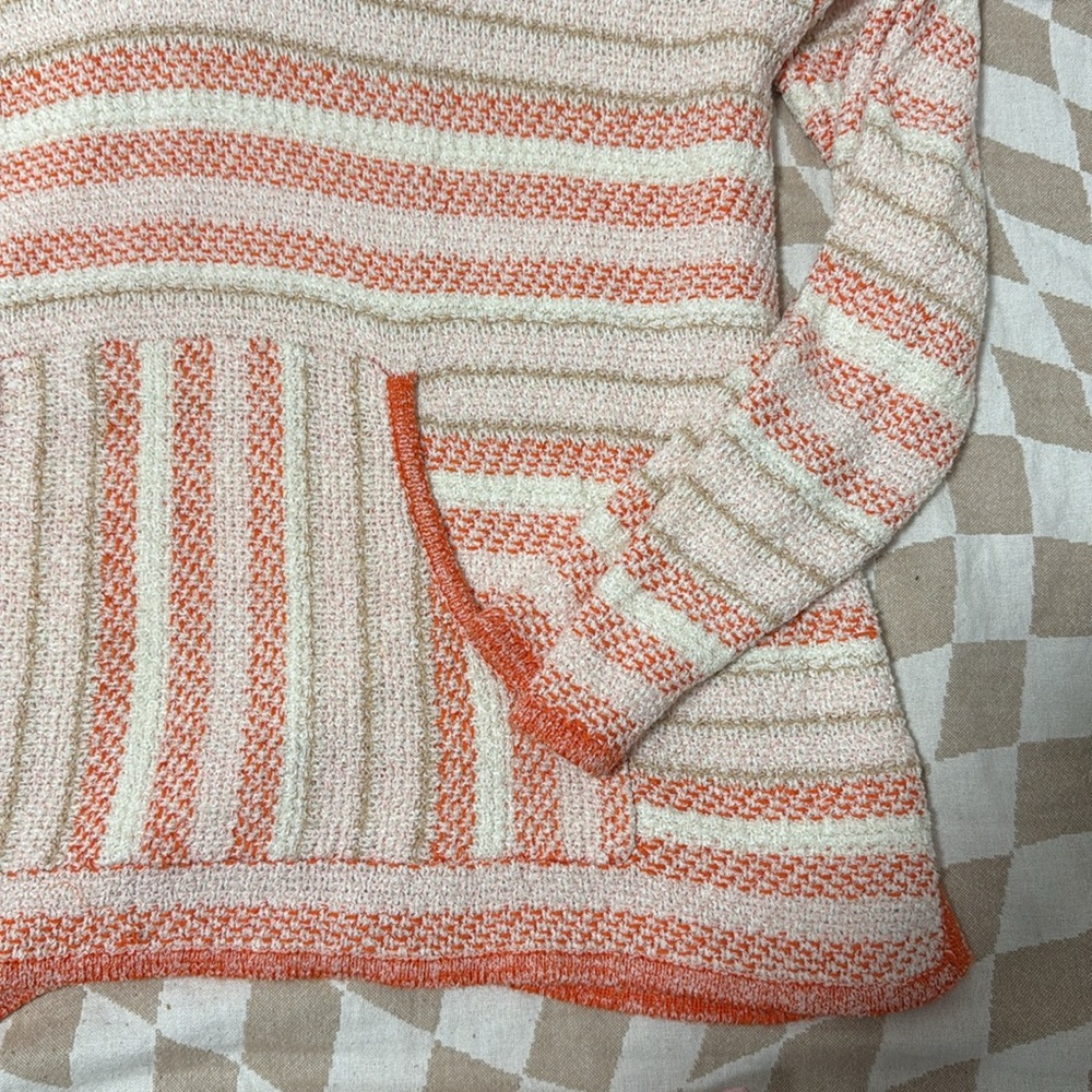 Sahalie Striped Orange and Cream Women's Baja knit Sweater hoodie - Picture 2 of 6